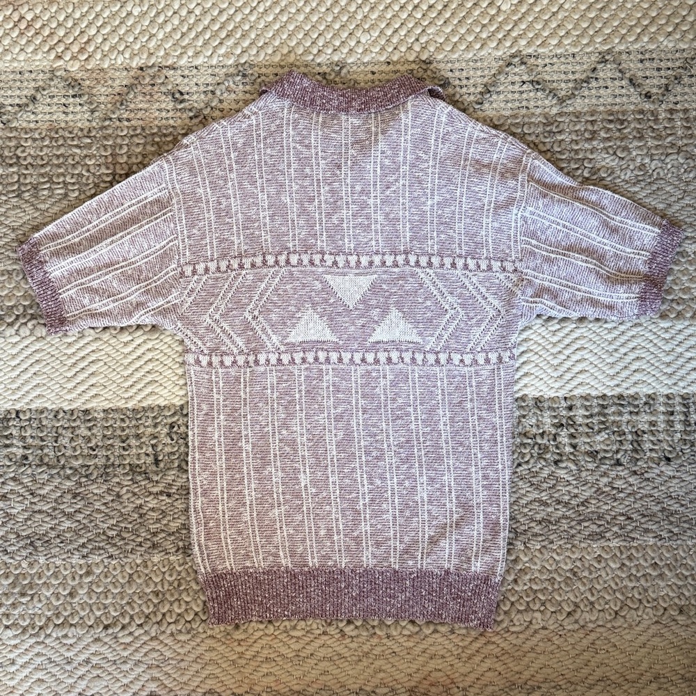 Vintage 70s Textured Weave Damon Men's Burgundy & White Yarn Knit Polo Shirt - Picture 6 of 7